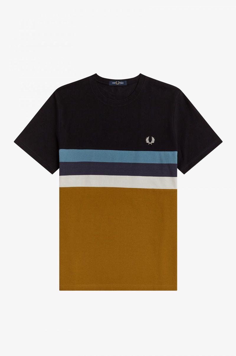 Camel Fred Perry Panelled Stripe Men's T Shirts | PH 1736CTVE